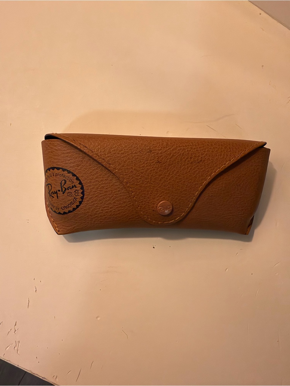 Ray-Ban Brown Leather Sunglasses Case with Snap Closure
